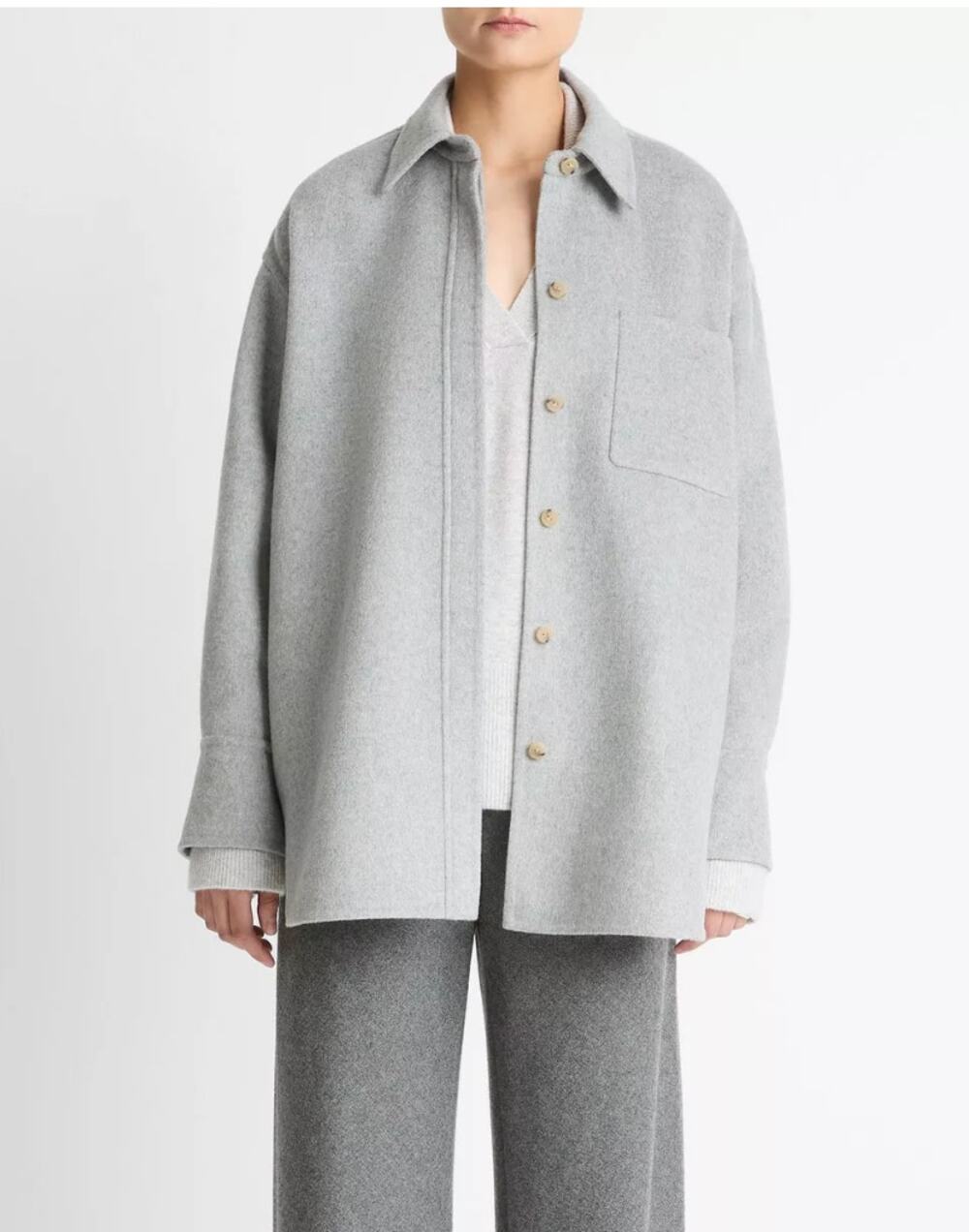 VINCE Double-Face Wool Cashmere Shirt Jacket LARGE Grey Snap Button NWT